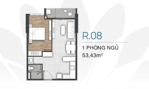 Mặt bằng căn hộ 1 phòng ngủ Vũng Tàu Pearl 53,43m² (căn R.08)